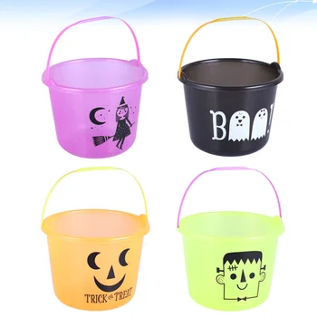 

4 Pcs 2.5L Halloween Plastic Bucket Household Kitchen Bucket Water Storage Bucket Printed Water Container