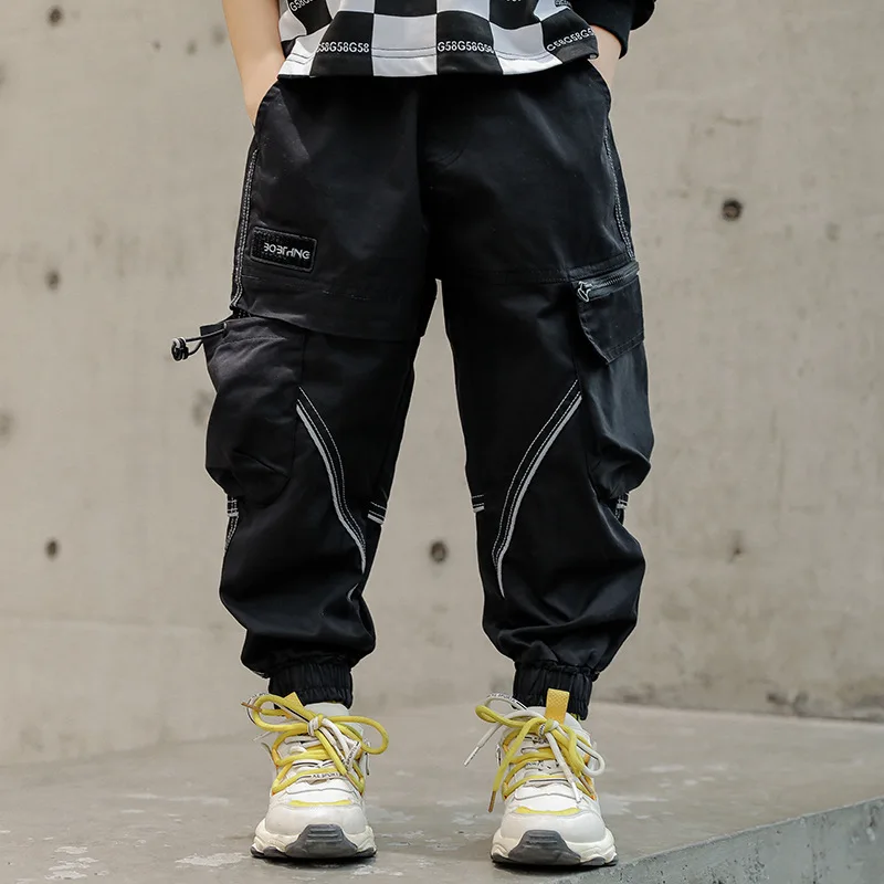 

New Black Cargo Pants Boys Autumn Harem Pant Streetwear Jogger Sweatpant Trousers Kids clothes for boys 10 to 12 years