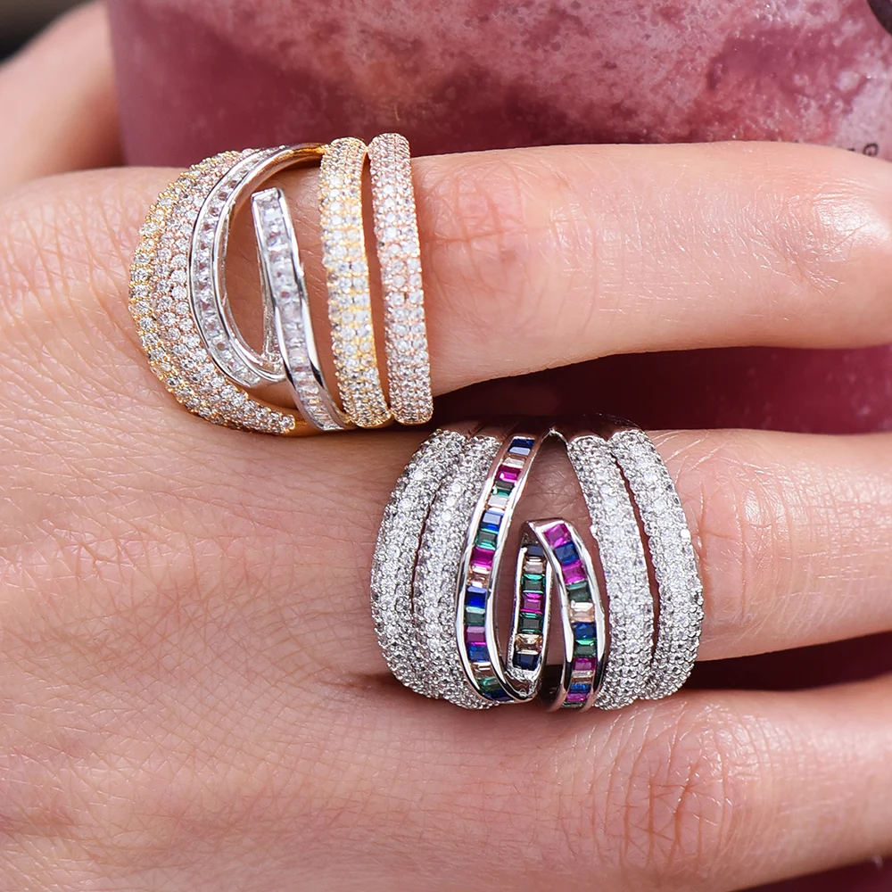

GODKI Luxury High Quality Gorgeous Multicolor Rings Romantic Gray Gold For Women Bridal Wedding Daily Fashion AAA CZ Jewelry