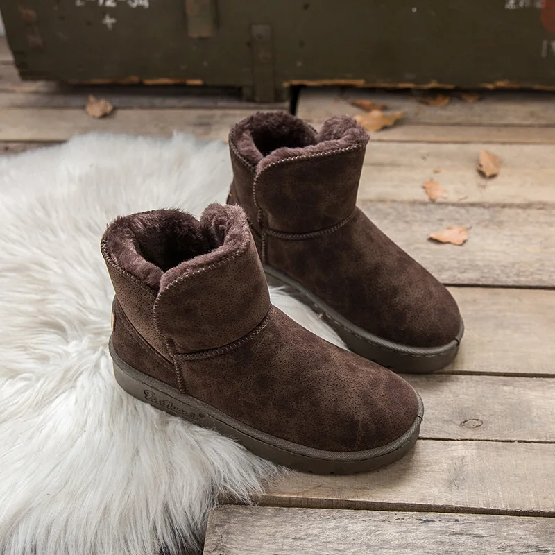 Женские зимние сапоги новые зимние короткие сапоги-трубы, бархатная Студенческая хлопковая обувь женская обувь больших размеров 36-45 - Цвет: Dark Brown