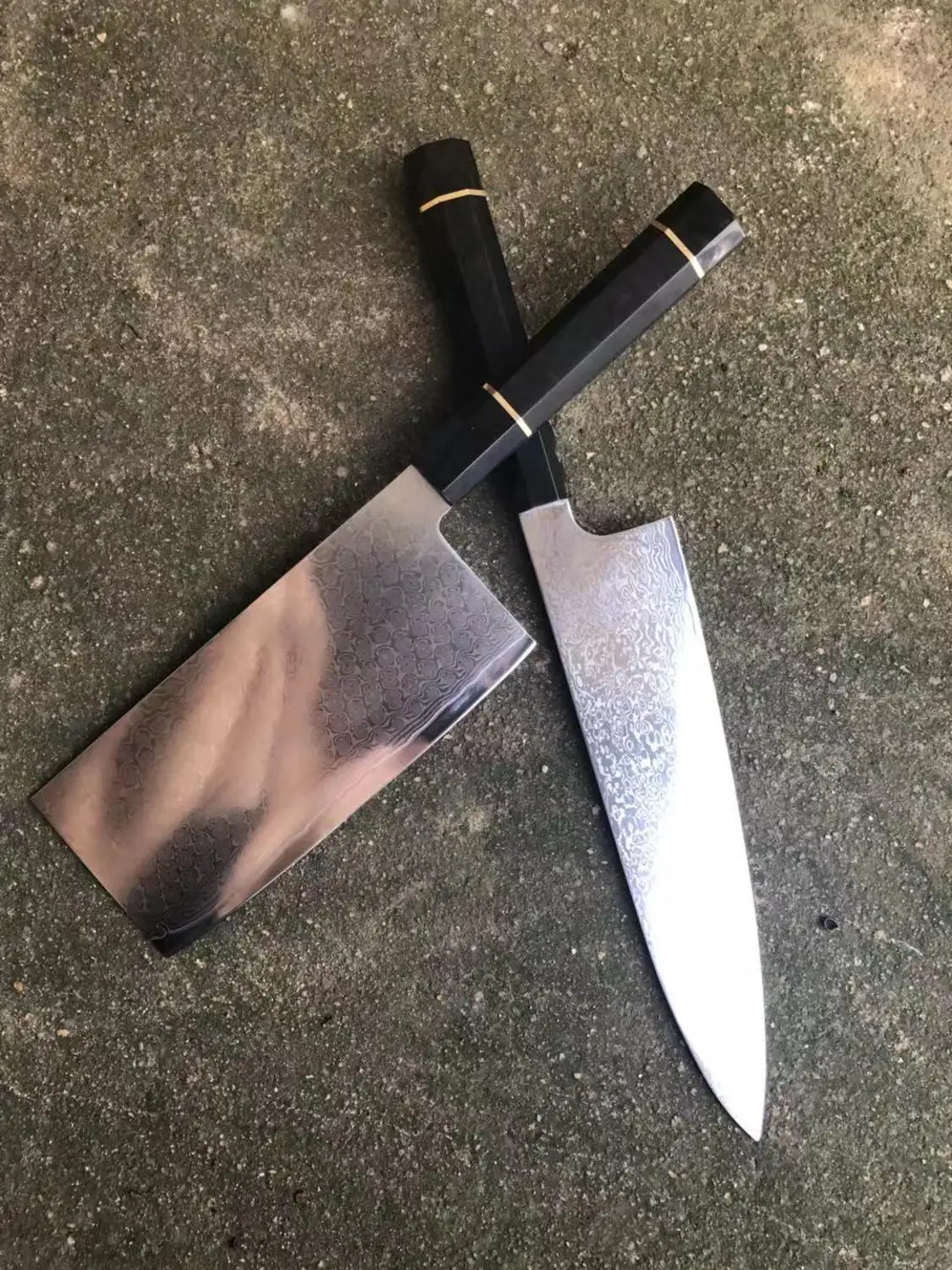 Дамасский стальной нож шеф-повара японский кухонный нож santoku VG10 острый нож для нарезки черного цвета восьмиугольник и Рог яка ручка
