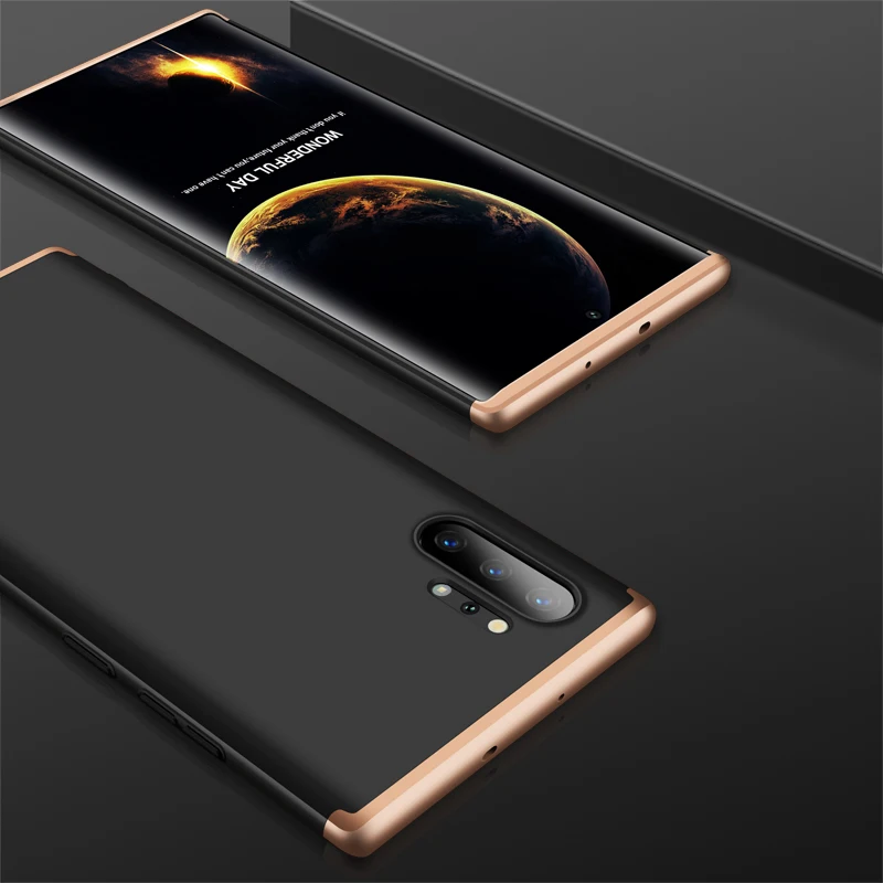 360 градусов чехол для samsung Galaxy Note 10 Plus 5G чехол 3 в 1 Жесткий Защитный матовый чехол для samsung Galaxy Note 10+ 5G чехол - Цвет: Gold and Black