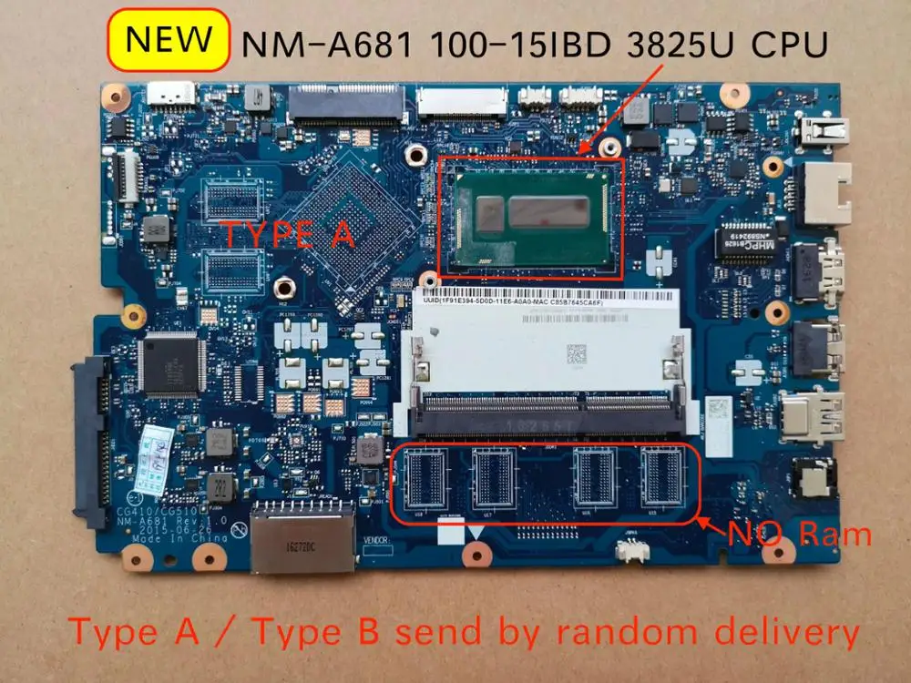 Скидка Для lenovo Ideapad 100 15IBD CG410 CG510 NM A681 материнская плата для ноутбука 3825U процессор, бесплатная доставка