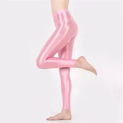 Women Shiny Yoga Pants Plus Size Oily Glossy Pantyhose Satin Glitter High Waist Stockings Shiny Tights Training Sports Leggings