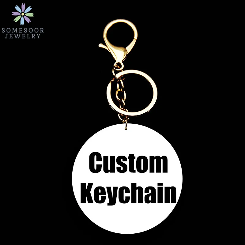 SOMESOOR Wholesale Custom Photo Print Keyholder Stainless Steel Gold Color Personalized Pendant Keychain For Women Gift 10Pcs