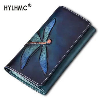 

Genuine Leather Large Purses Women's Wallet Retro Female Clutch Bag Long Thin Zipper Card Holder Wallets New First Layer Leather
