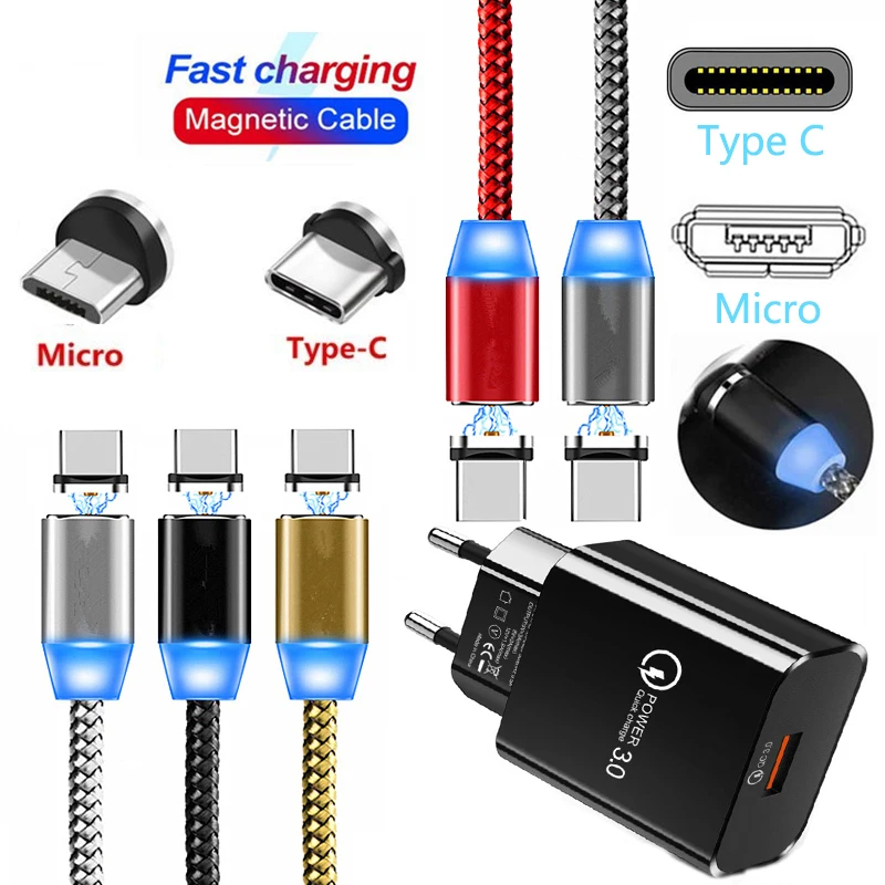 QC 3,0 USB зарядное устройство магнитный USB кабель для huawei P30 P20 Pro Lite mate 20 Pro 20X Honor 10 20 Lite быстрое зарядное устройство для мобильного телефона