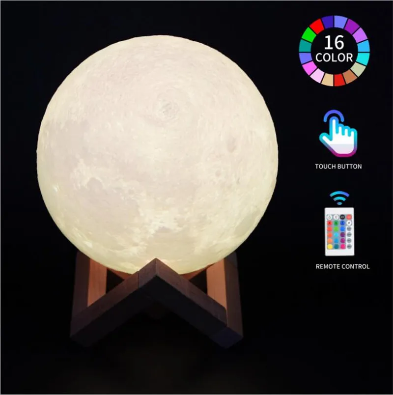 

16 Colors LED Night Lamp 3D Moon Lamp Color Change Rechargeable 15cm Touch Moon Lamp Kids Night Lamp for Home Christmas Gifts