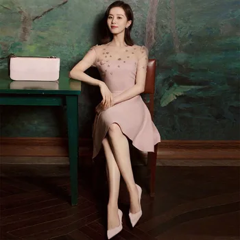

Gedivoen Summer Fashion O Neck Pink Dress Women Embroidery Short Dress Sweet Style Elegant Designer A Line Mini Dresses