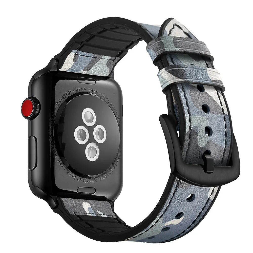 Чехол-накладка из искусственной кожи ремешок для apple watch band apple watch 4 3) 44 мм 40 мм наручных часов iwatch серии группа 4/3/2/1, 42 мм, 38 мм, версия Камуфляжный браслет - Цвет ремешка: Camouflage blue