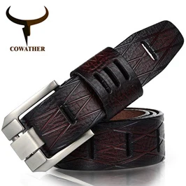 COWATHER cowhide genuine leather belts for men brand Strap male pin buckle vintage jeans belt 100-150 cm long waist 30-52 XF001 leather belt