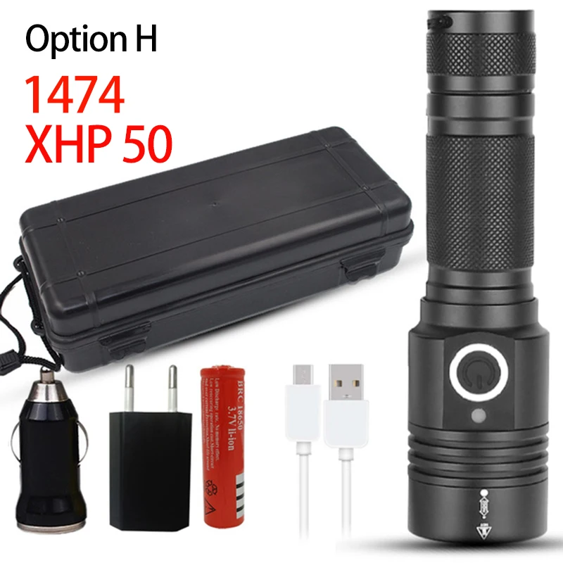 Option H Супер мощный светодиодный фонарь XHP70.2, тактический USB фонарь xhp50, перезаряжаемый фонарь с батареей 18650 26650 для кемпинга, рыбалки - Испускаемый цвет: Option H