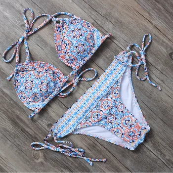 

Split Special Fabric Printed Bikini Split Swimsuit Bikini Suit Swimsuit Ladies Laser Trimming Swimsuit Ladies Backless Bikini