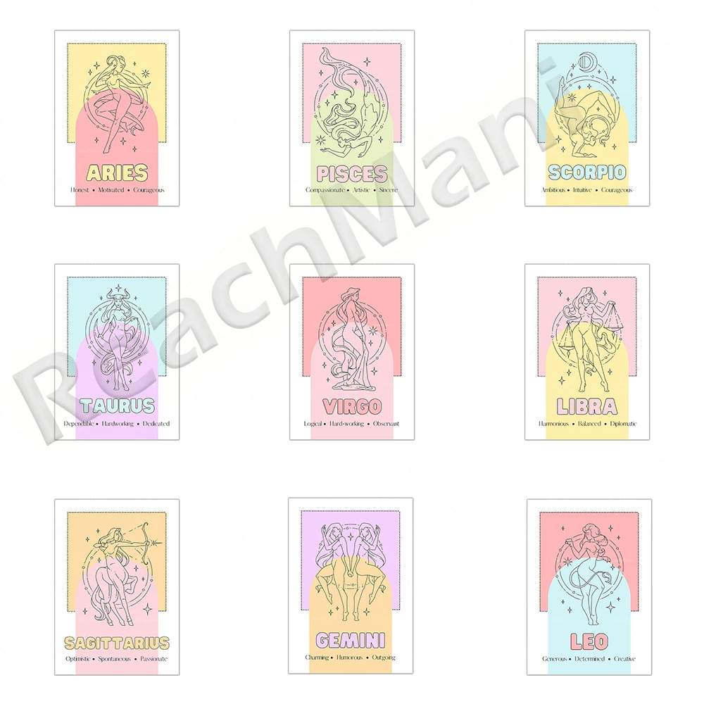 

12 Zodiac Wall Art Prints | Astrology, Zodiac, Horoscopes, Aesthetic Colourful Canvas Print Posters Birthdays, Gifts