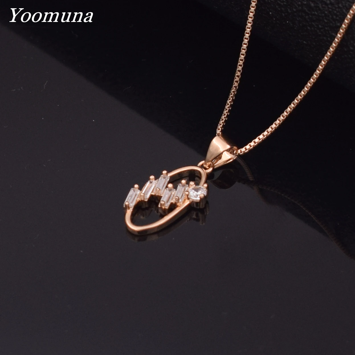 

Charm necklace women Rhinestone rose gold color long necklace Crystal cubic Zirconia Pendant Necklace Women Jewelry 2019