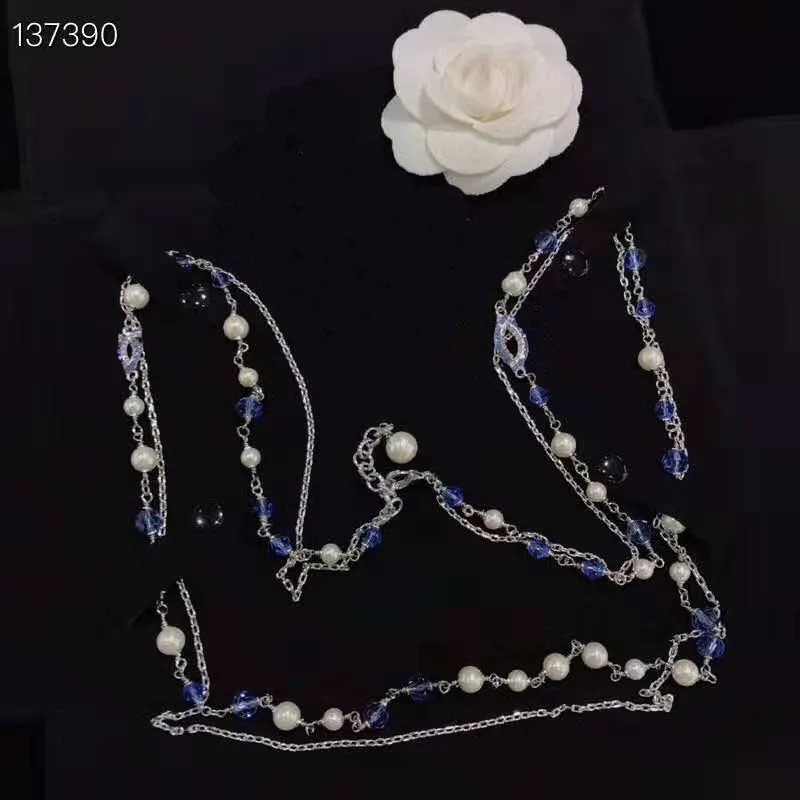 New Design Luxury Brand Jewelry Fashion Blue Long Necklace Crystal For Women Party Wedding Daily Designer Accessaries