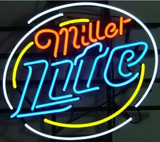 Неоновые вывески Miller Lite Miller Time из настоящего стекла, пивной бар, магазин, вечерние настенные окна, рекламный дисплей, неоновый светильник 19x15 - Испускаемый цвет: sign 2