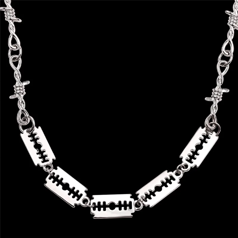 Модная многослойная цепочка в стиле Харадзюку, висячий замок, подвеска, ожерелья, рок шипы, пламя, замок, клинок, ожерелья для женщин, металлические ювелирные изделия - Окраска металла: XL1266