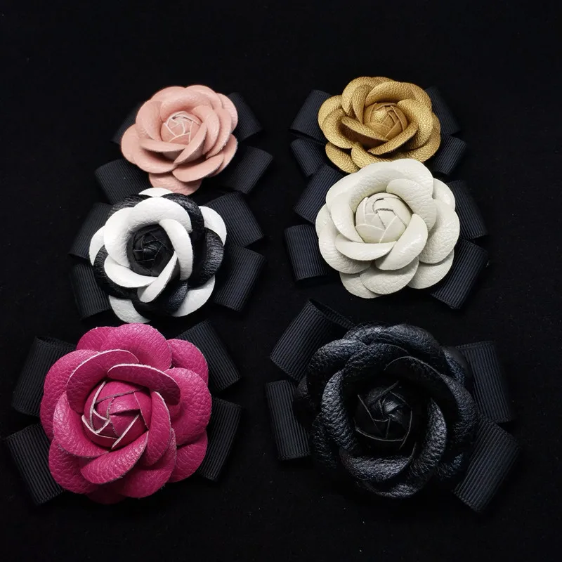 High Quality Leather Flower Brooch Pin Mix Colors Bow Brooches For Hat Handbag Coat Decoration Jewelry | Украшения и аксессуары