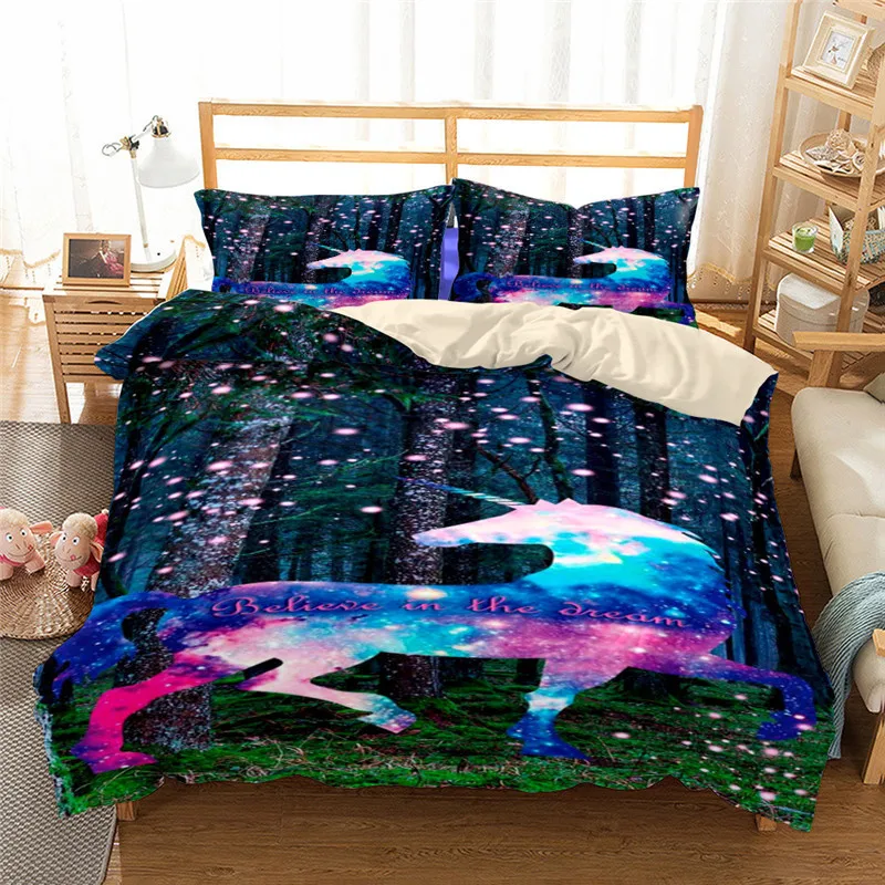 

shinning unicorn fairy bedding set king queen full single size duvet cover set