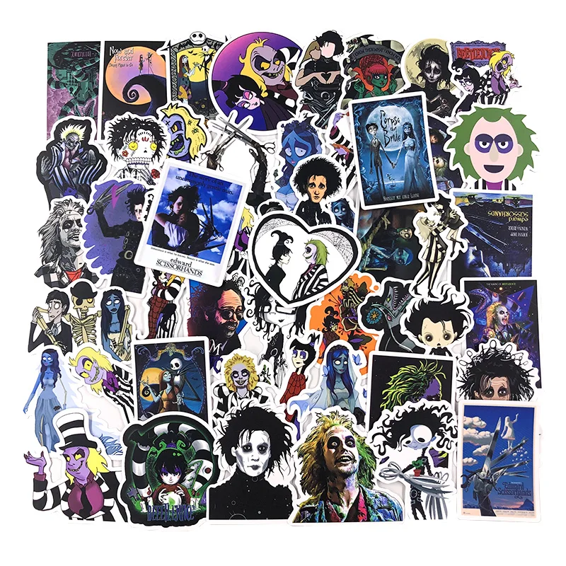 

50pcs Stickers Tim Burton Classic Movie Edward Scissorhands Graffiti Sticker For Skateboard Bicycle Laptop Waterproof Decals