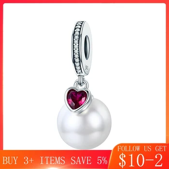 

CodeMonkey Genuine 925 Sterling Silver Elegant Pearl Heart CZ Pendant Charms Fit Bracelets & Necklaces Chain Fine Jewelry CMC782