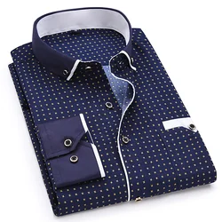 Moda impressão casual masculina manga comprida botão camisa costura bolso design tecido macio confortável para homem vestido fino ajuste 4xl 8xl