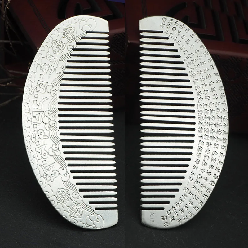 

Silver Comb Sub-999 Fine Silver Heart Sutra Mantra Silver Comb Ethnic-Style Gifts Customizable