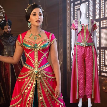

2019 Movie Aladdin Costume Jasmine Princess Embroidery Cosplay Costume Women Girls Jasmine Dresses Halloween Party Costume