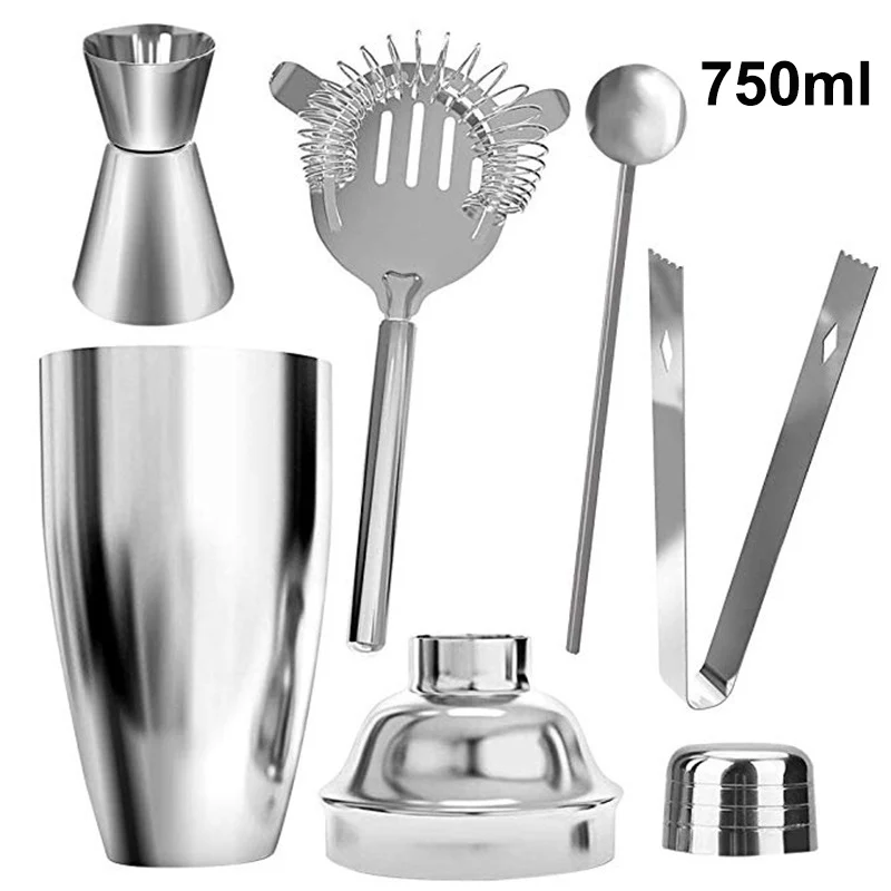 750ml 5pcs 1 Набор, популярный миксер из нержавеющей стали, винный бар, коктейльный шейкер для бармена, вечерние шейкеры, 550 мл/750 мл, Мартини - Цвет: 750ml 5pcs
