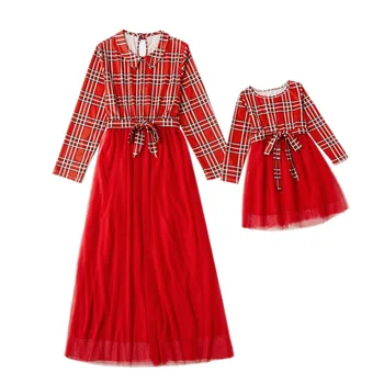 

Christmas Mother daughter Dresses Family Look matching Outfit Mommy and me Clothes Xmas Party Princess Plaid tutu Dress Elegant