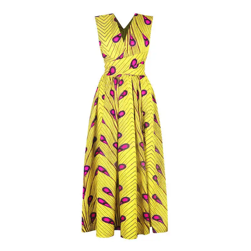 Женское вечернее платье в африканском стиле длинное с разрезом размеры S