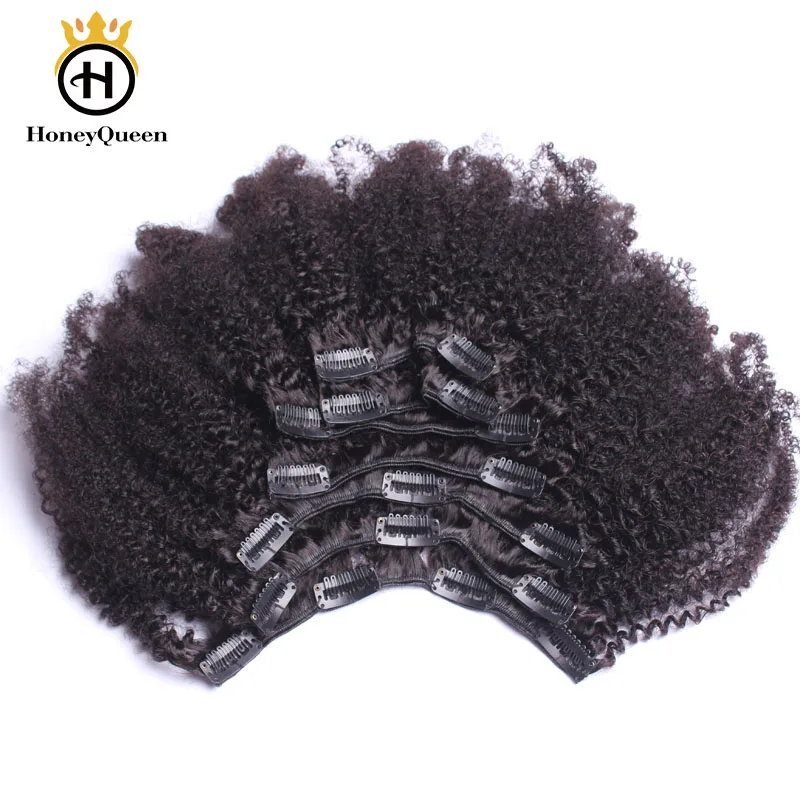 Tanie 4B 4C Afro perwersyjne kręcone włosy klip w doczepy z ludzkich włosów 7 sztuk 100% mongolski ludzki włos naturalny kolor klip Ins Remy włosy
