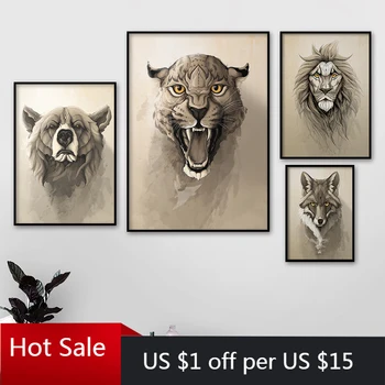 

Canvas Painting Animal Wall Art Lion Tiger Bear Woof Posters and Prints Wall Decor Pictures for Living Home Aesthetic Room Decor