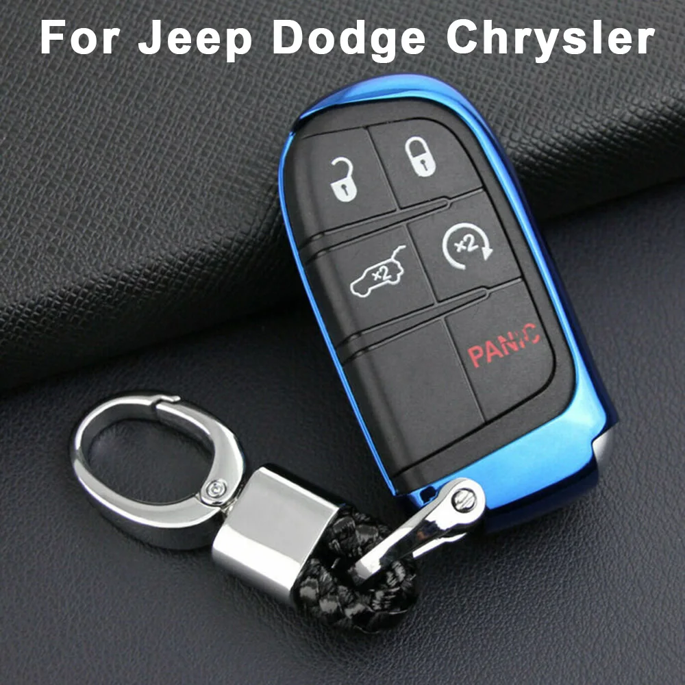 

Car Key Case Protector Cover Holder W/ Keychain Fits For Jeep Dodge Chrysler