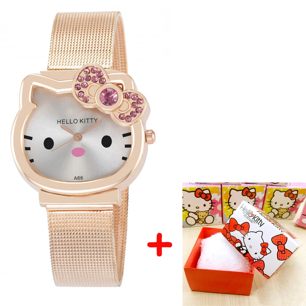 rose gold watch-box Высококачественные кварцевые часы с милым сетчатым ремешком из нержавеющей стали для детей, девочек и мальчиков, повседневные наручные часы с браслетом, Relogio - Цвет: rose gold watch-box