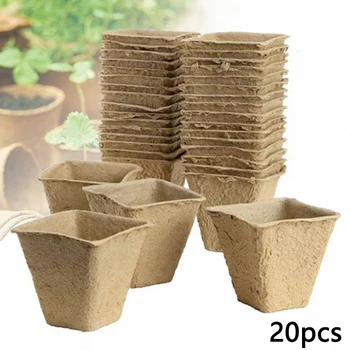 

20x Square Peat Pots Plant Seedling Starters Cups Nursery Herb Seed Tray Garden Paper Pulp Molded Seedling Tray Nursery