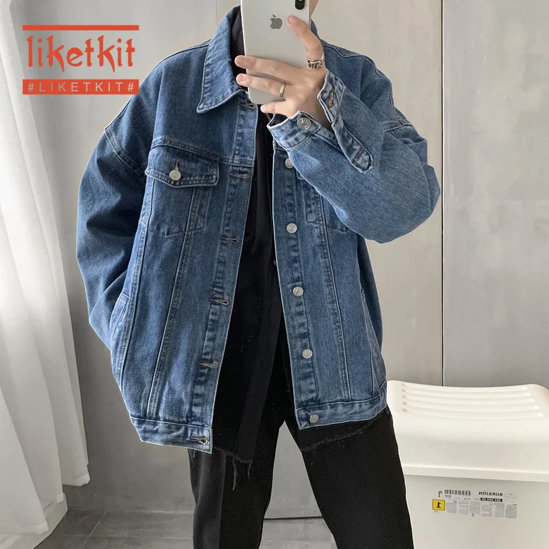 Liketkit мужские повседневные джинсовые куртки 2019 хип-хоп Бомбер светильник Синее