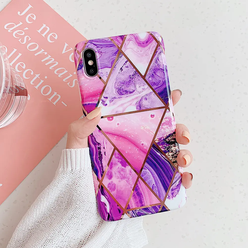 Ottwn геометрический мраморный текстурный чехол для телефона iPhone X XR XS Max 6 6s 7 8 Plus Мягкий IMD гальванический задний чехол силиконовый чехол