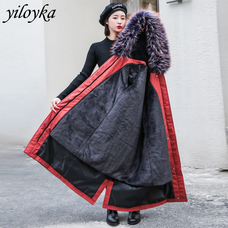 New winter long parkas-30 degree women's parka coats hooded fur collar thick cashmere warm winter jackets snow coat jacket