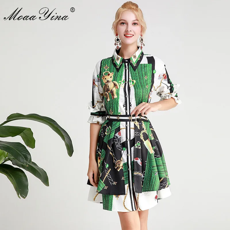 

MoaaYina Fashion Designer Two-piece set Cartoon Print dress+Small skirt Suit