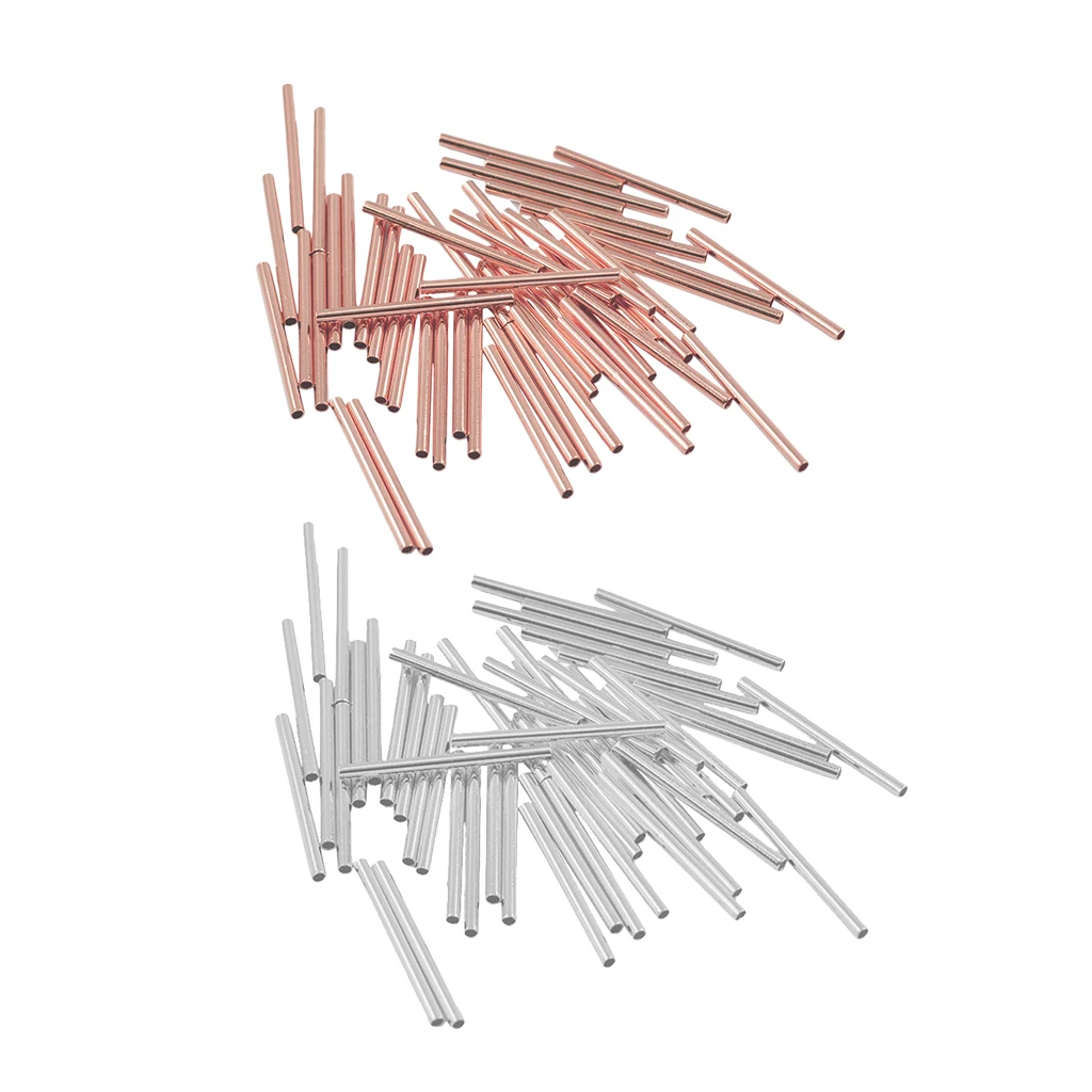 100 Rosegold &amp; silver color White Spacer Beads Straight Tube Beads for Necklace Bracelet DIY Jewelry Findings 20mm x 1.5mm; 1.3mm Hole