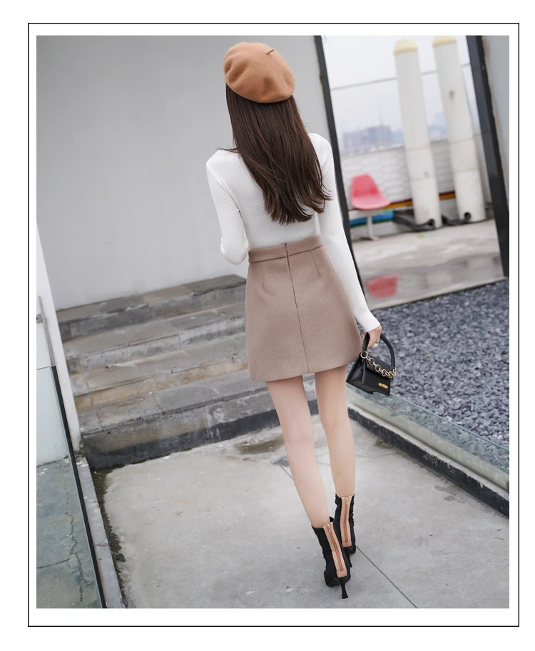 REALEFT New Arrival Autumn Winter Women Casual Mini Skirts High Waist Warm Woolen A-Line Sexy Short Skirts Female