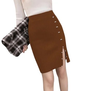 

Women's Skirt Autumn Winter Knit Split Skirt High Waist Step Skirt Bag Hip Step Solid Color Womens Clothing Skirt Ropa Mujer