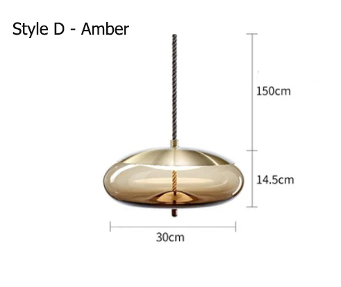 Скандинавские светодиодные подвесные светильники, освещение, промышленный подвесной светильник, стеклянные подвесные светильники для кафе и кухни - Цвет корпуса: amber D 30x15cm