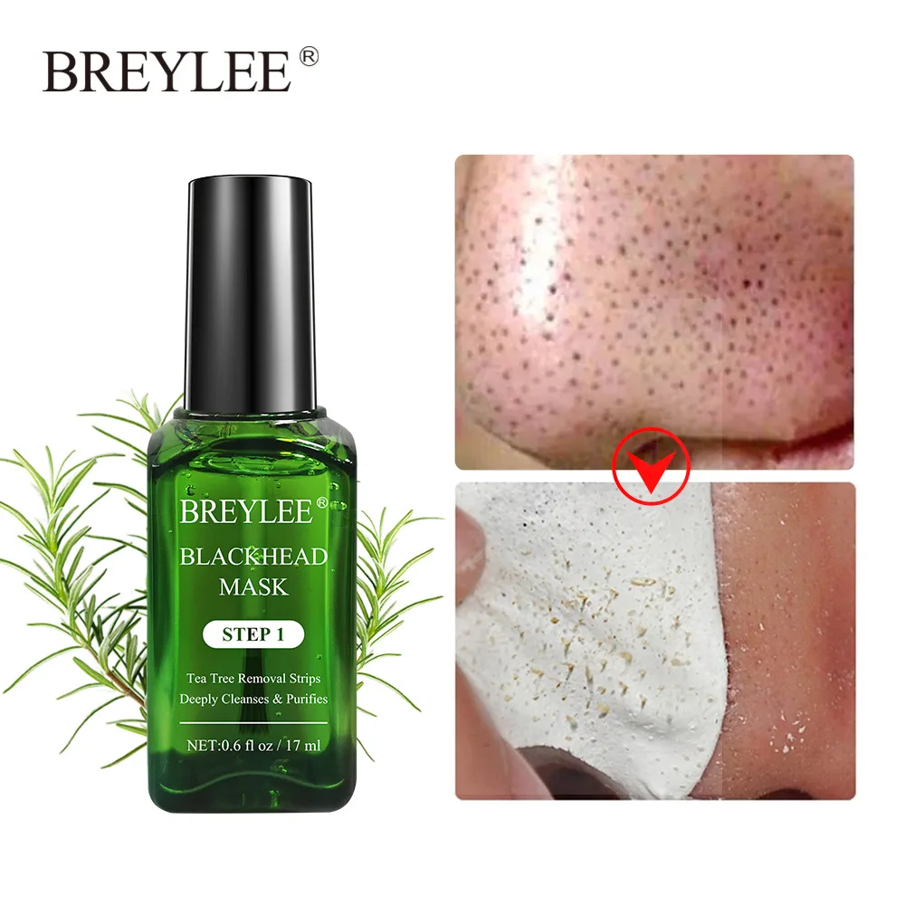 BREYLEE Tea Tree Black Head Nose Membrane Liquid and 100Pc Papers Blackhead Remover Acne Cleansing Peel Off Mud Mask 17ml |