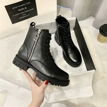 

Women Army Combat Ankle Boots Woman Lace up Shoes Gothic Sock Platform Leather Chunky Heels Boots Fashion Botas Mujer New