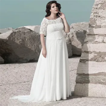 

Half Sleeves Modest A-Line Wedding Dress Chiffon Skirt Long Plus Size Spring Custom Online 2021 Bridal Gowns Women Fashionable
