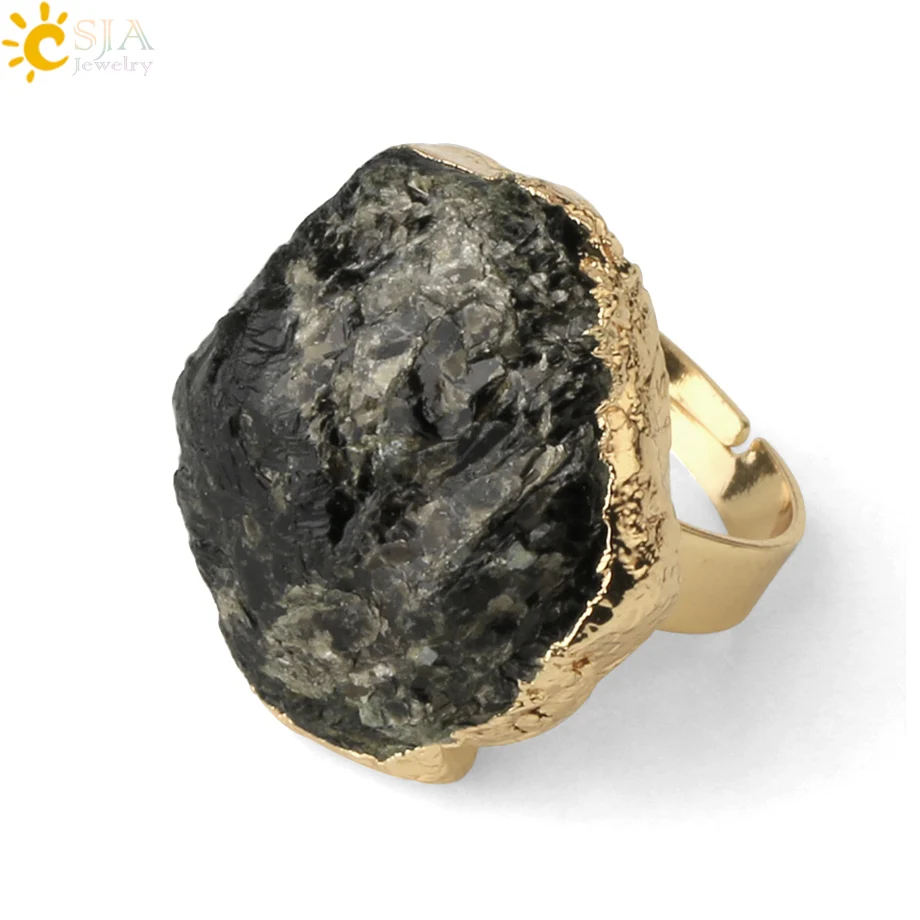 Black Tourmaline CSJA, кольцо с натуральным камнем, золотого цвета, регулируемое, необычное, черный турмалин, синий кристалл, кольца на палец для женщин, Трендовое ювелирное изделие G337 - Цвет основного камня: Black Tourmaline
