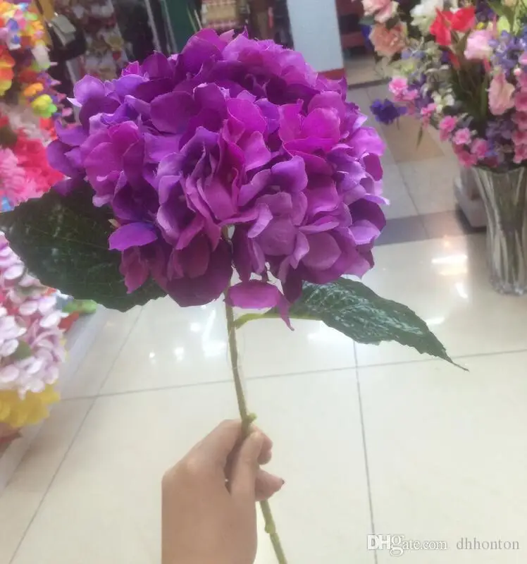 purple Artificial Hydrangea Flower 80cm/31.5" Fake Silk Single Hydrangeas 6 Colors for Wedding Centerpieces Home Party Decorative Flowe - Цвет: purple